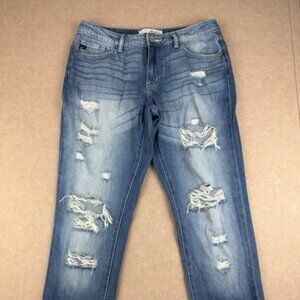 KanCan Jeans Womens 7/27 Blue Distressed Mid Rise Skinny Stretch Medium Wash